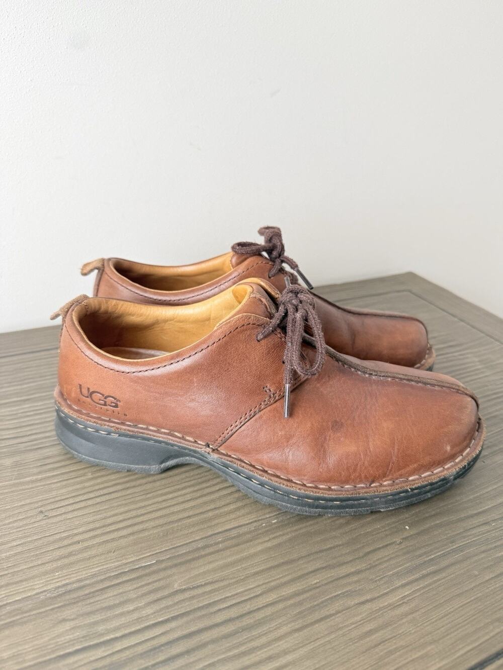 UGG Brown Leather Shoes Lace up Oxford Chunky Vintage Y2K Men’s Sz 7.5